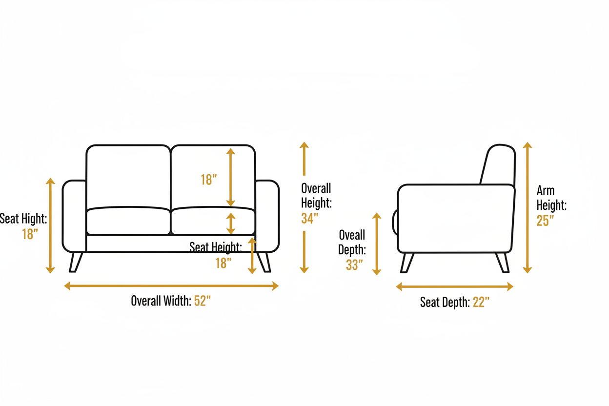 Mustard Herringbone Loveseat Size Chart